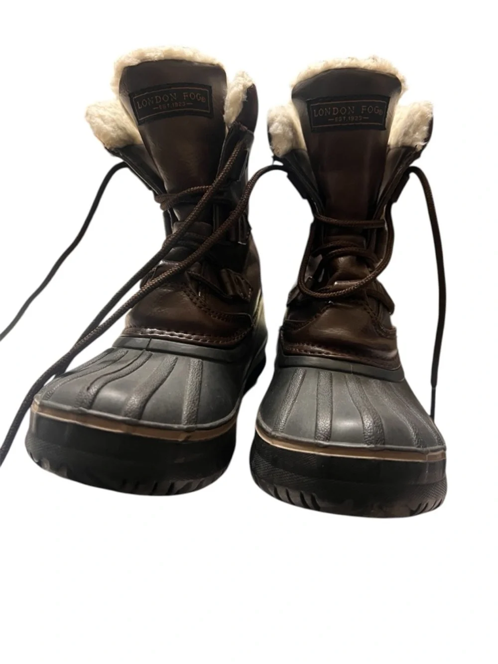 London Fog Kids Duck Boots Size 13 Brown Faux Fur Lined Waterproof Snow Boots